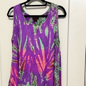 Onque Casuals Purple and Green Tie-Dye Tank Top